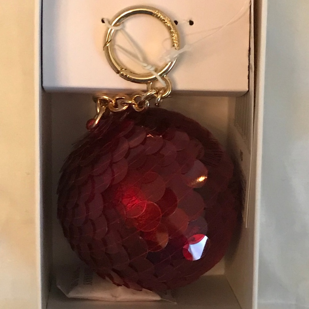 Michael Kors Red Sequin Pom Pom Keychain